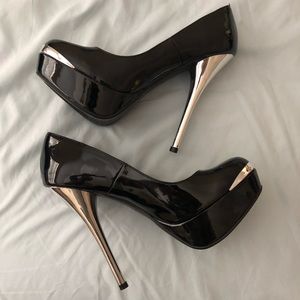 Back and silver platform heels